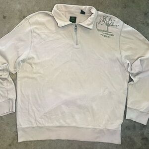 Y2K Timberland Big Logo 1/4 Zip Pullover Sweater Cotton Beige Mens Sz XL Preppy